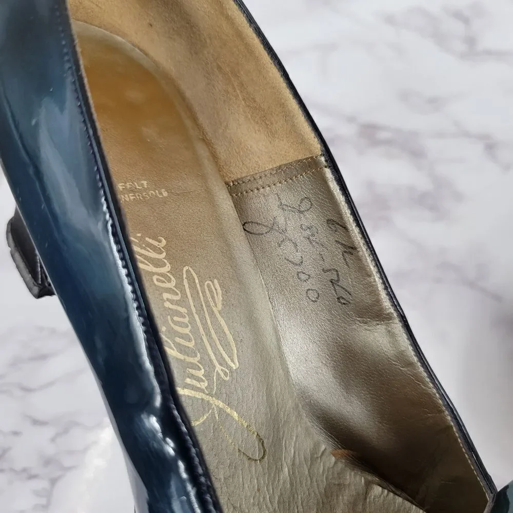 Julianelli Vintage Dark Teal Pumps Capital Avant Garde Style Glam Kitten Heels